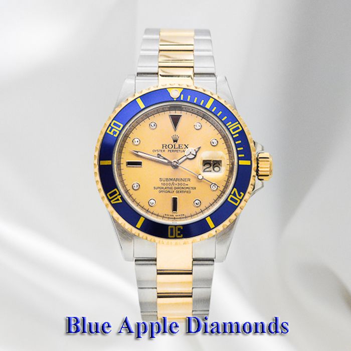 Stainless Steel & Gold Rolex Submariner Champagne Serti Dial with Blue