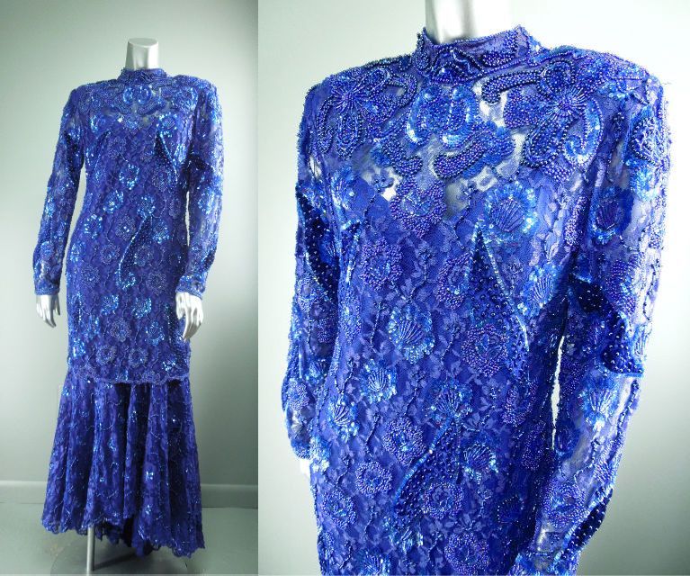 Sexy Judith Ann Heavy Beaded Sequin Scalloped Flamenco Vtg 80s Trophy