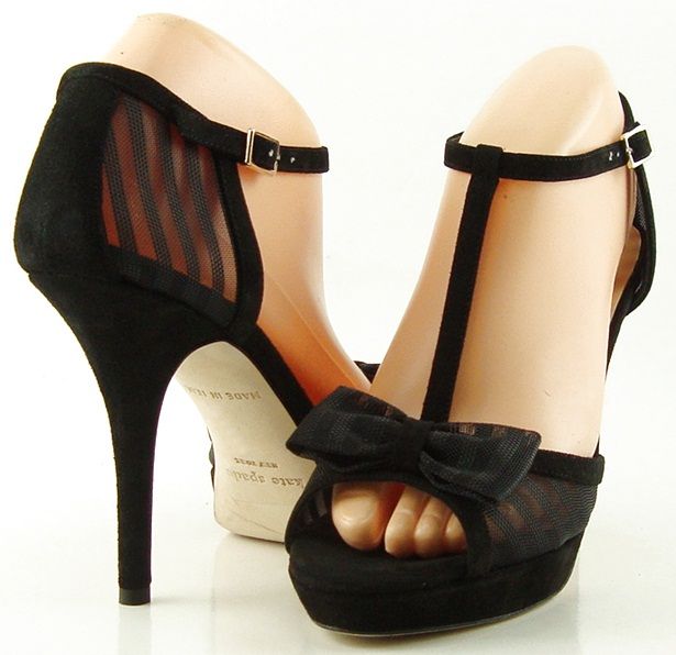 Kate Spade Graham Black Suede Mesh Womens Designer Shoes Heel Platform