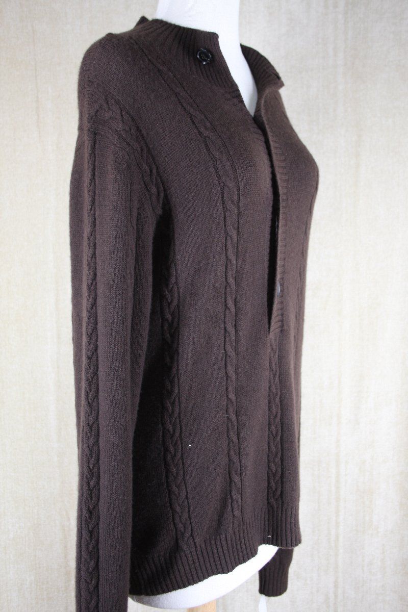 Billy Reid Cable Knit Cashmere Henley Sweater Brown Size Small $395