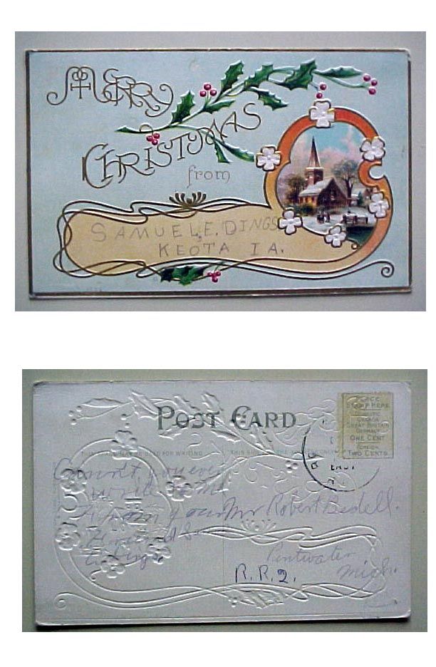 IA Keota Iowa Gilded Christmas Greeting Postcard C1910