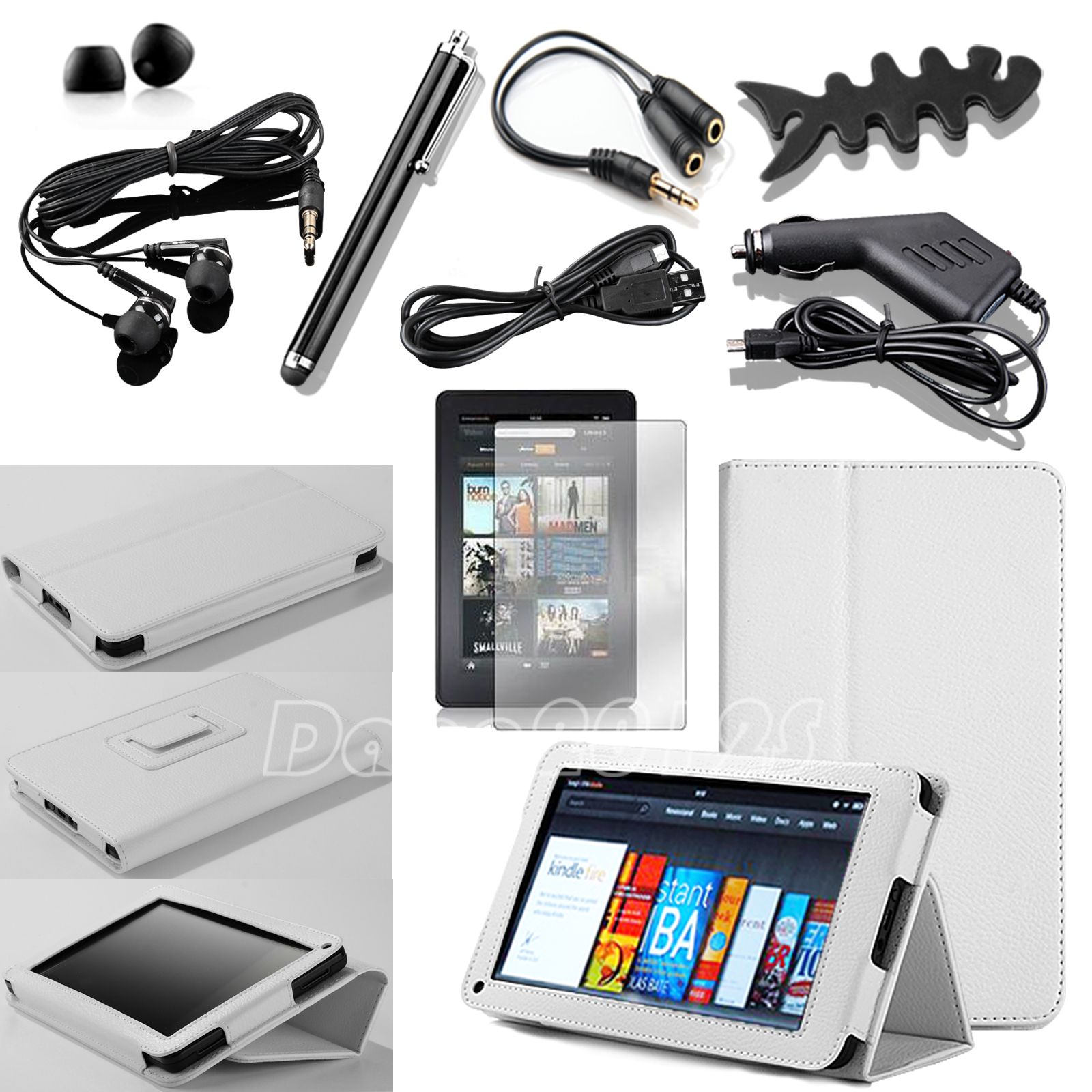 PU Leather Case Cover 10 in 1 Bundles for Kindle Fire 1 2 7