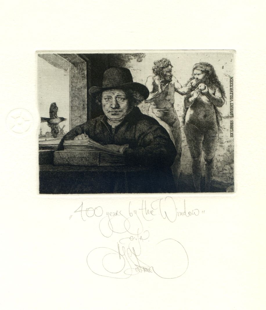 Rembrandt, Adam and Eve, Ex libris Etching by Konstantin Kalinovich