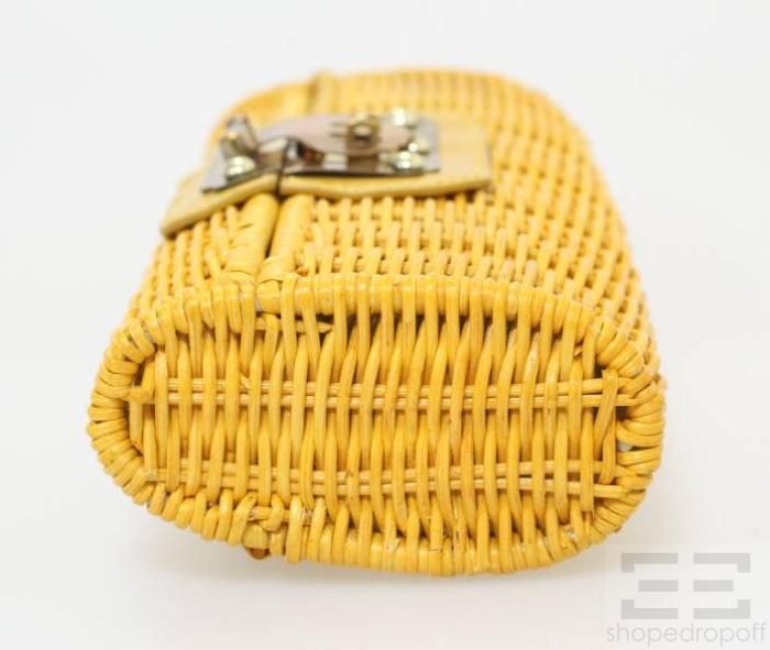 Kotur Canary Yellow Wicker Gold Closure Jardines Clutch