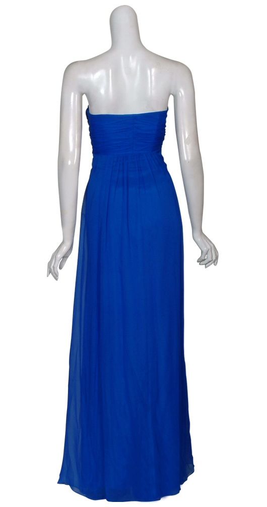 Kurt Thomas Elegant Ruched Cobalt Silk Chiffon Strapless Eve Gown