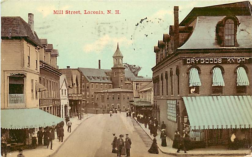 NH Laconia Mill St Town View mailed 1912 Early T15611