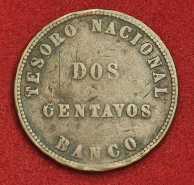 1854 Argentne Confedaration Copper 2 Centavos Coin VF