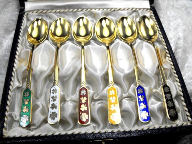 Egon Lauridsen 6 Sterling Enameled Demitasse Spoons