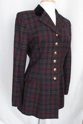 Ralph Lauren Tartan Plaid Blazer Red Green Blue Size 10 Wool Perfect