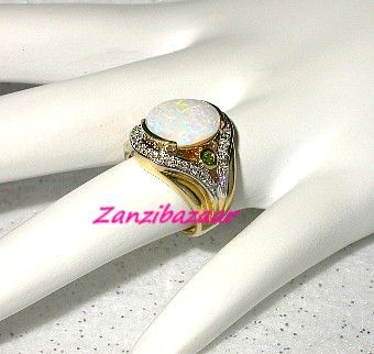 Laura Ramsey 14k Yellow Gold Australian Opal Tsavorite Garnet Diamond