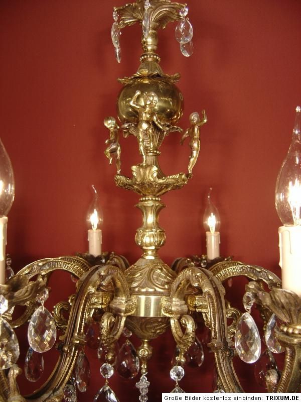 8LT Solid Charming Crystal Glass Chandelier Cherubs Brass Old Antique