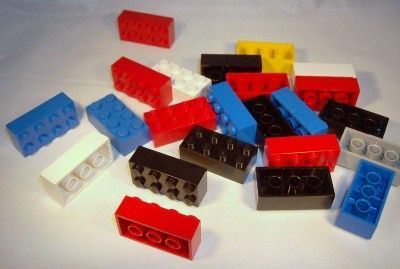 Lego   2x4 Brick   Red, Blue, Black, White, Light Grey, Yellow   Lot