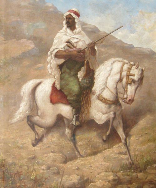 1897 Arab Orientalist Oil Painting After Adolf Schreyer
