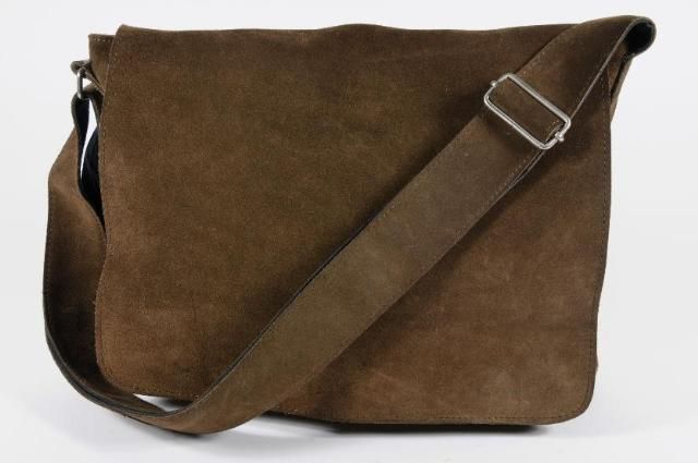 Leonhard Heyden Thick Brown Suede Flap Messenger Cross Body Bag Made