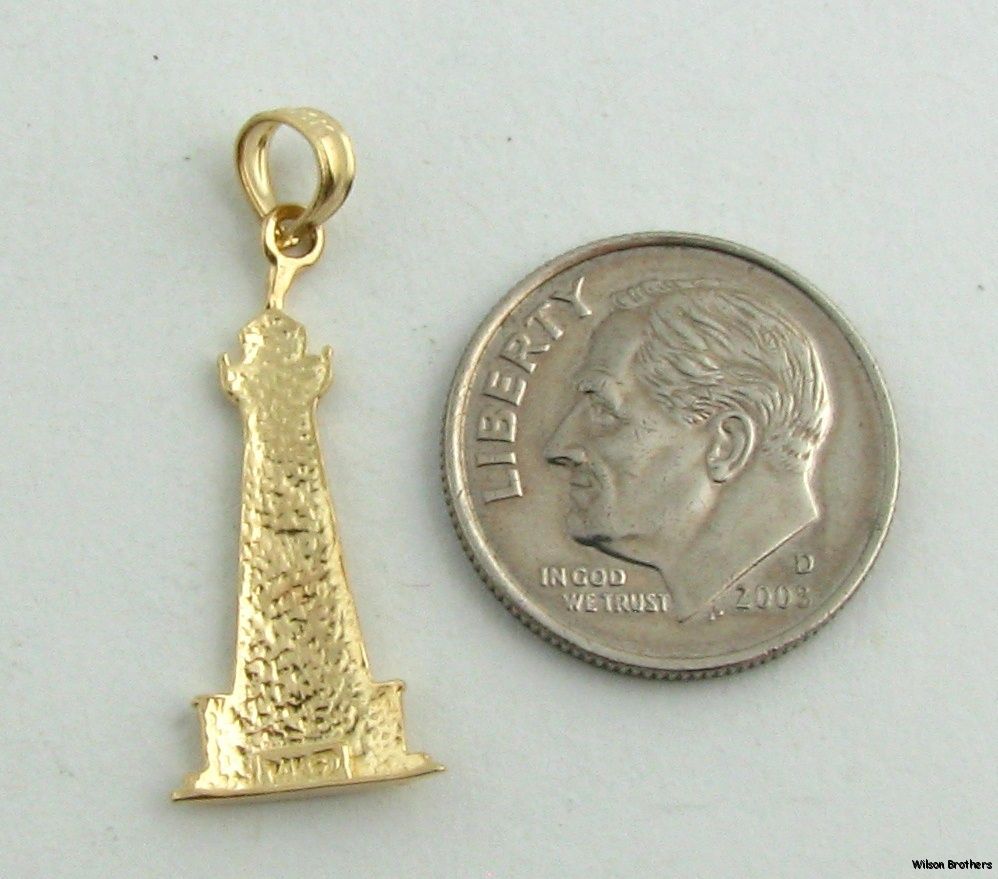 Lighthouse Pendant Solid Fine 14k Yellow Gold Beach Theme Charm