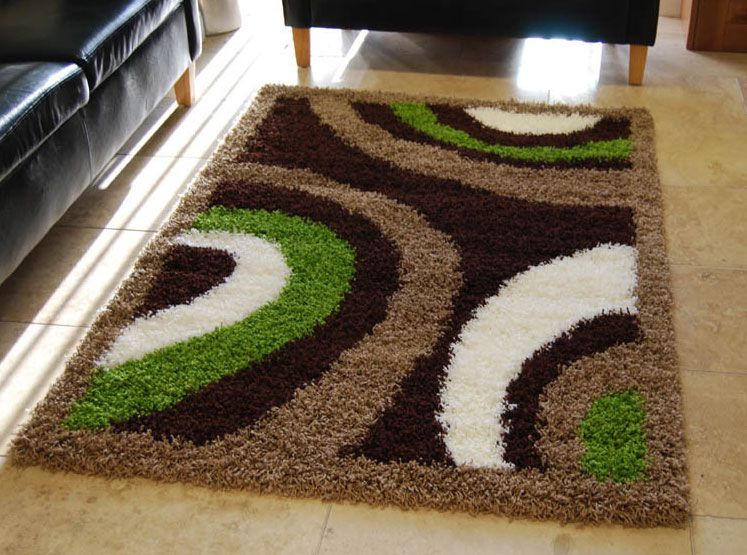 MED XLARGE 5CM HIGH PILE CHOC.BROWN BEIGE LIME GREEN CREAM SHAGGY RUGS