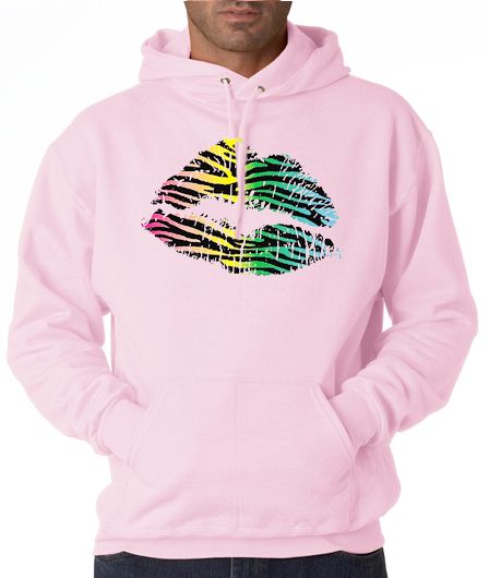 Lips Kiss Zebra Print Neon 50 50 Pullover Hoodie