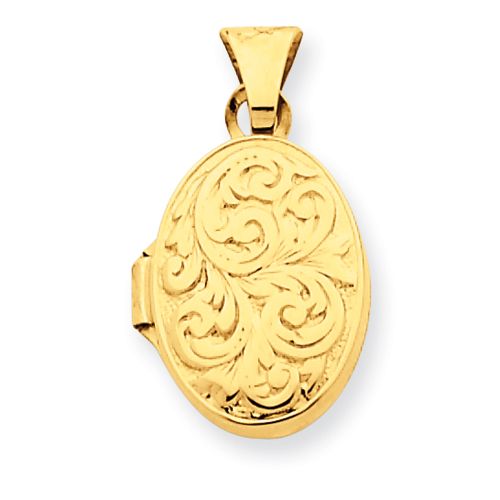 New Beautiful Polished 14k Yellow Gold Scroll Design Oval Locket