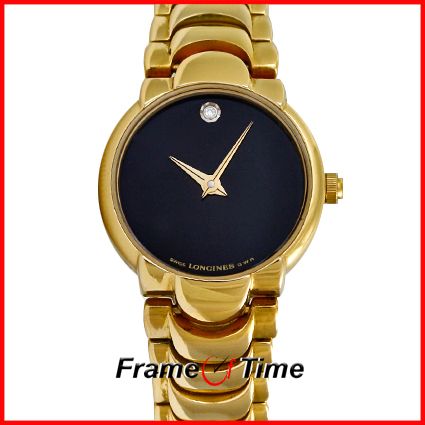 Longines Ladies Vintage Gold Black Diamond Dress Watch