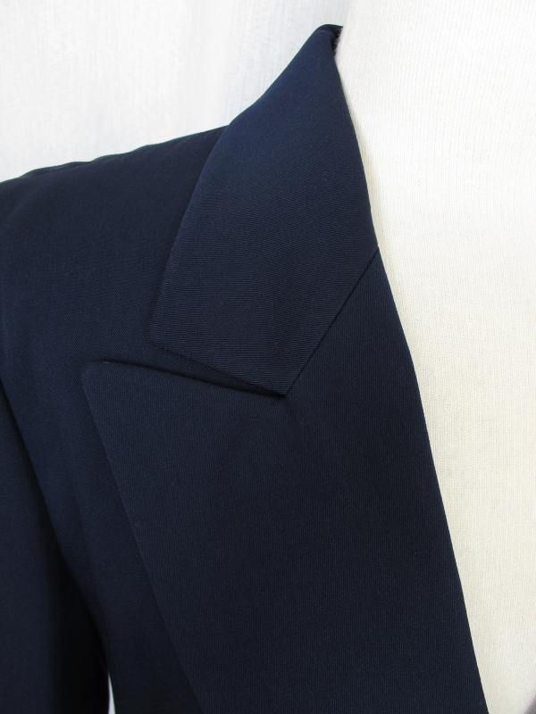 Louis Feraud Vintage Overcoat Navy Blue Brass Buttons Wool Blend 38 US