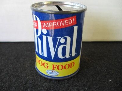 Vintage Rival Dog Food Tin Bank All Tin Removable Bottom