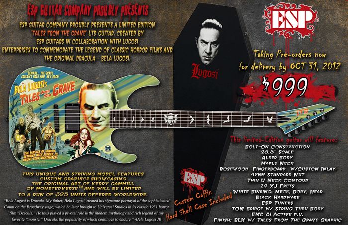 ESP LTD BELA LUGOSI DRACULA TALES FROM THE GRAVE GUITAR & CASE, NEW