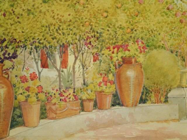 Perkins Impressionism Landscape Italian Mediterranean Courtyard WC