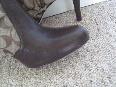 Coach Blane Womens Khaki Knee High 12cm Signature C Leather Trim Boots