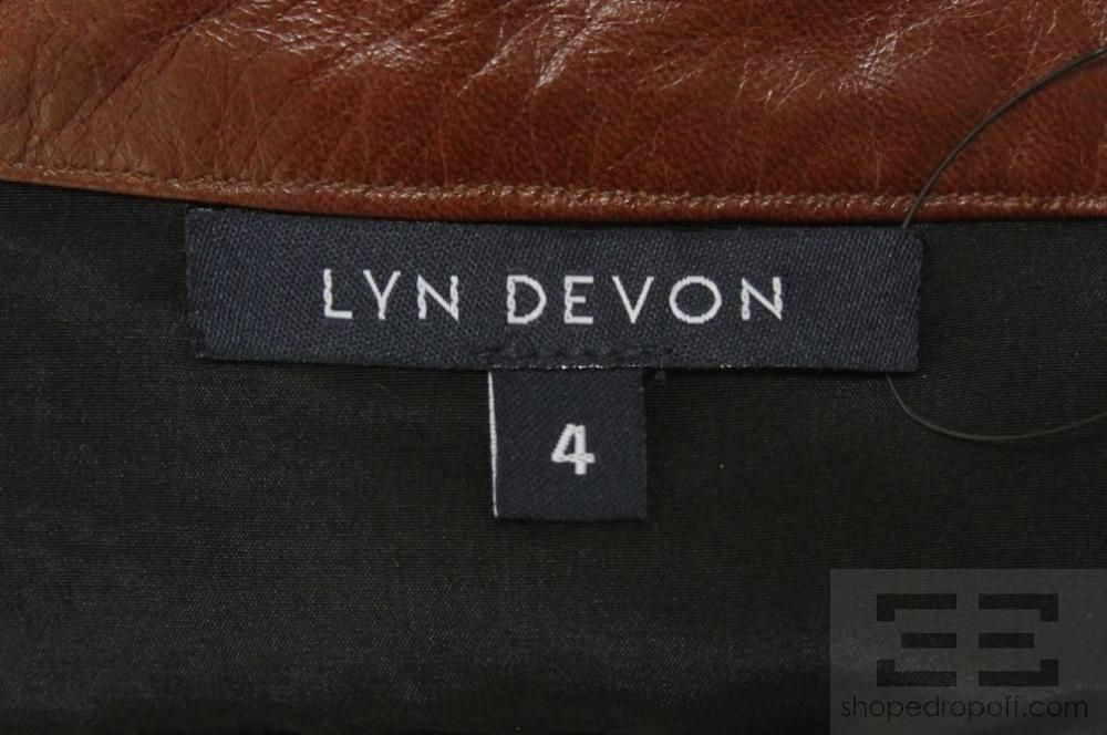 Lyn Devon Brown Leather Gathered A Line Pocket Skirt Size 4