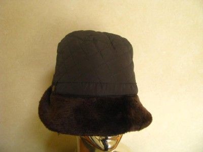 New Ladies Womans DK Brown Quilted Faux Fur Trim Hat Cap