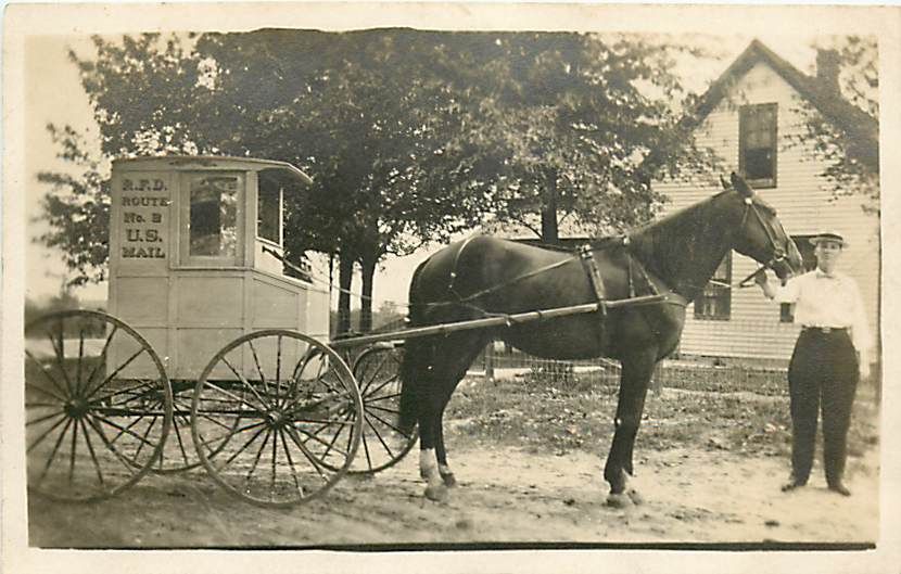 IL West Frankfort Horse Drawn Mail Cart R F D RPPC K47803