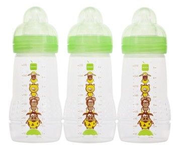 MAM 9oz Baby Bottle 3pk Green Animal Set 2 M