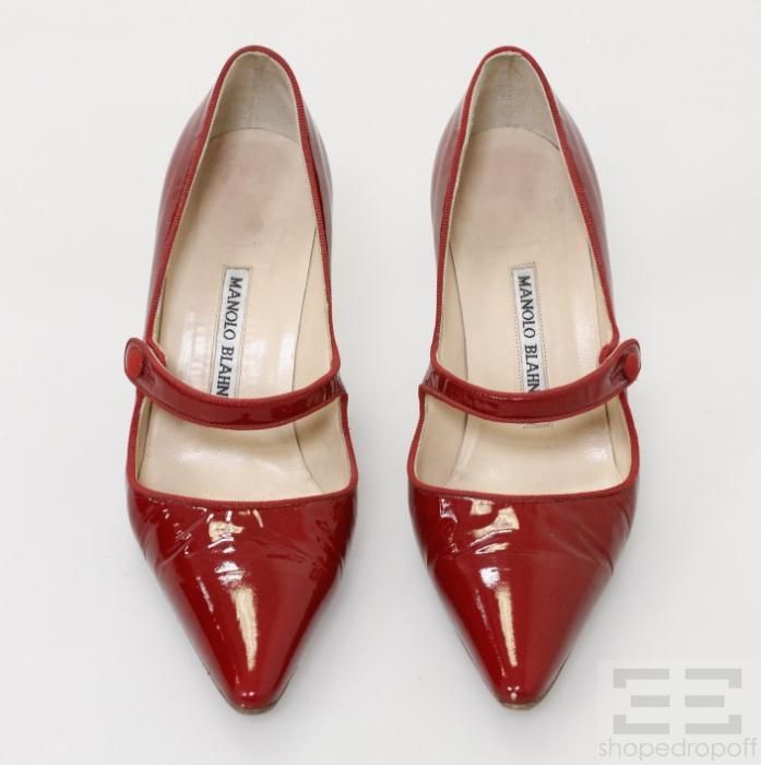 Manolo Blahnik Red Patent Leather Mary Jane Heels