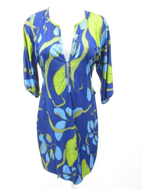 Mara Hoffman Blue Green Leaf Print Tunic Dress Sz S