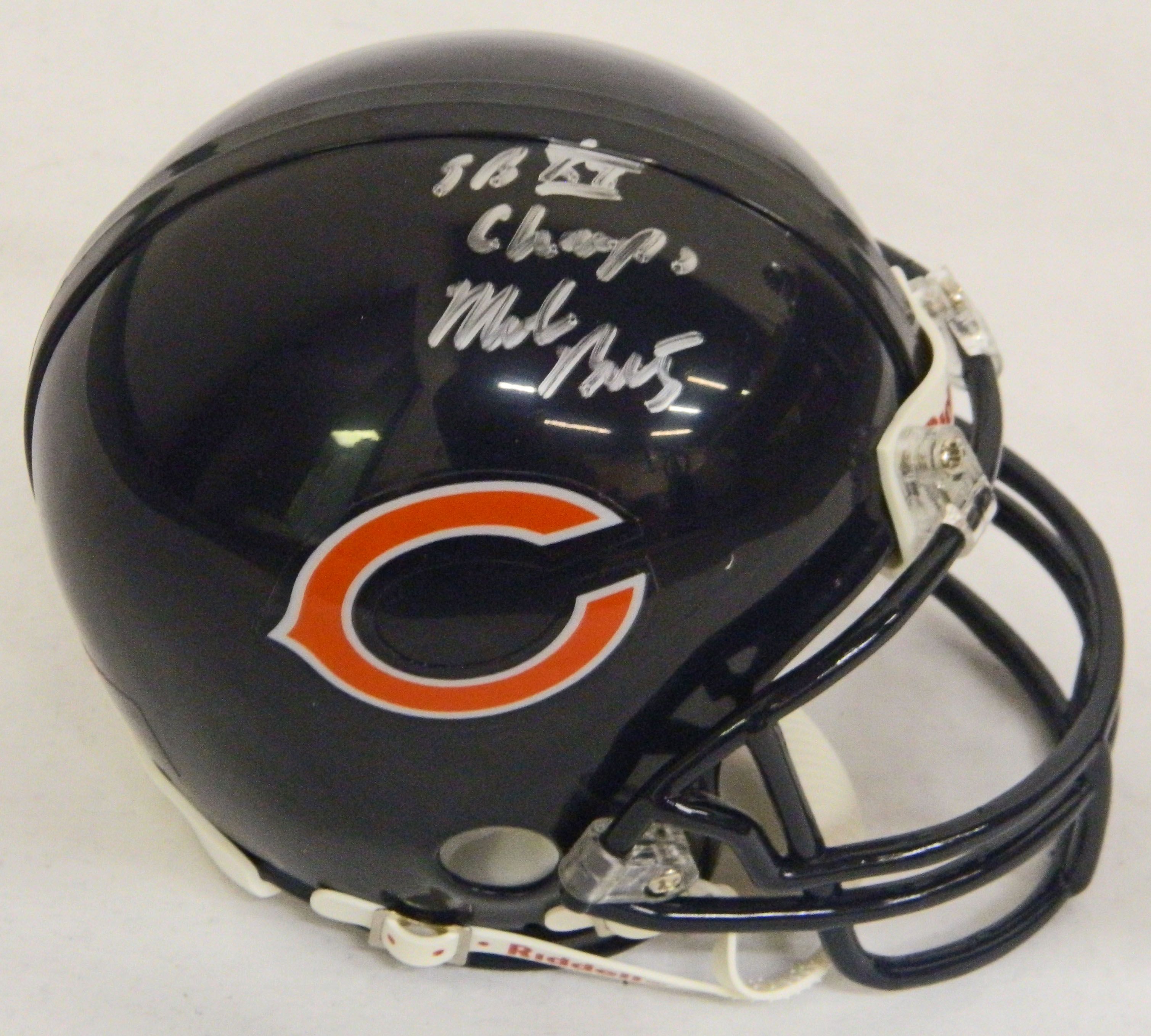 Mark Bortz signed Bears Riddell replica mini helmet with SB XX Champs