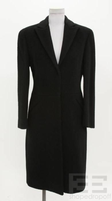Marlowe Black Baby Alpaca Wool 3 4 Length Coat Fringe Scarf Jacket