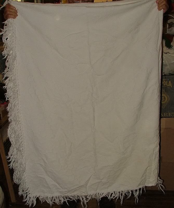 Antique Marcella Marseillaise White on White Woven Bedspread Coverlet