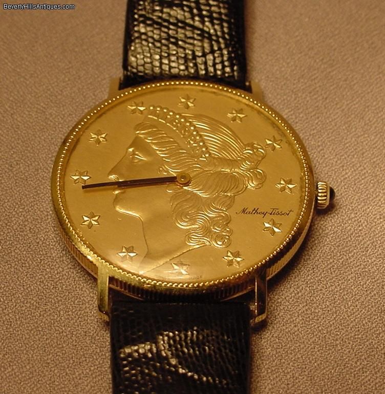 Mathey Tissot 14k Gold Liberty Coin Motif Wrist Watch