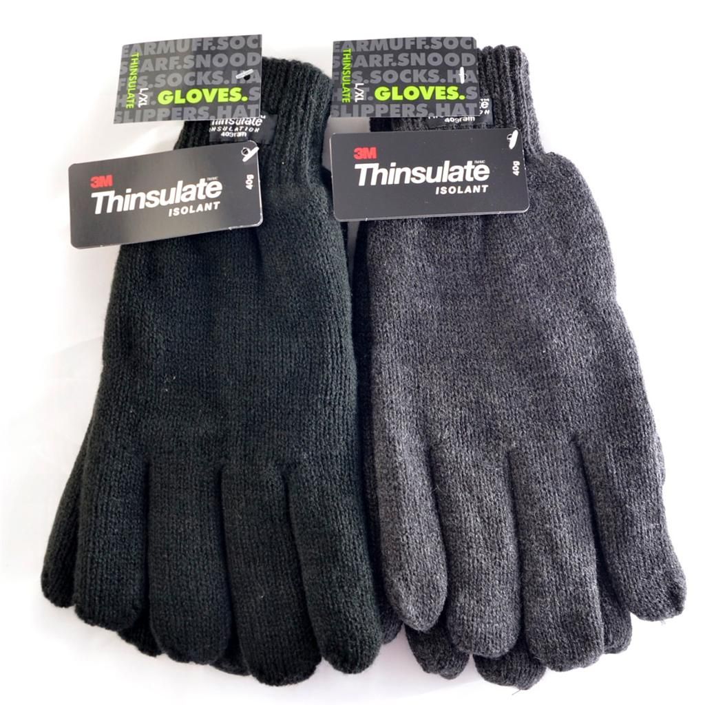 Mens Thinsulate Isolant Winter Knitted Glove Black and Grey 2 Sizes