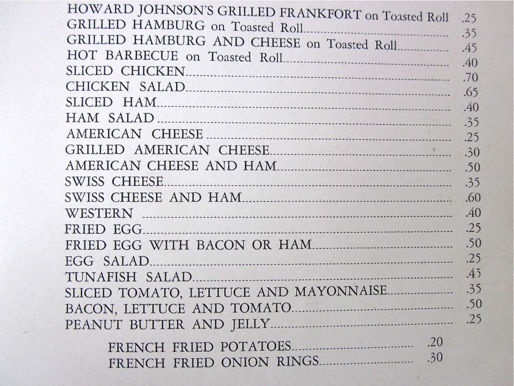 Vintage Howard Johnson’s 1950s Menu