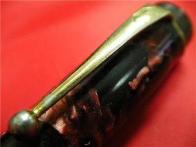 Vintage Mentmore Auto Flow Red and Black Pearl Celluloid Fountain Pen