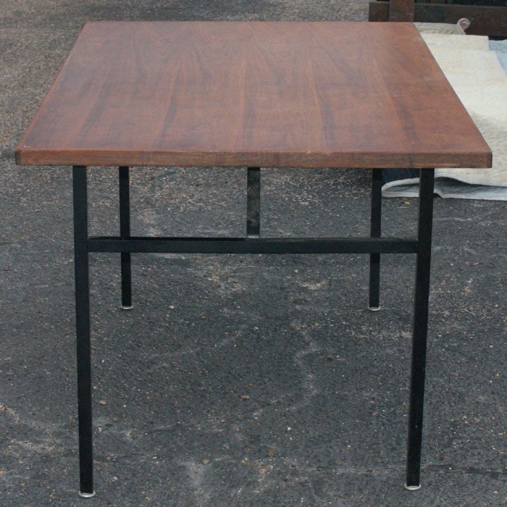 60 vintage table desk walnut top with black metal square legs 60