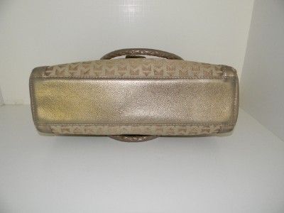 Michael Kors Metallic Gold Monogram Leather Canvas XL Satchel Handbag