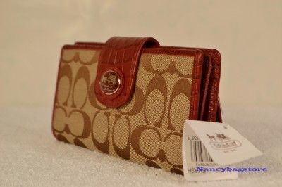 Coach 46407 Sutton Signature Skinny Wallet Khaki Cranberry