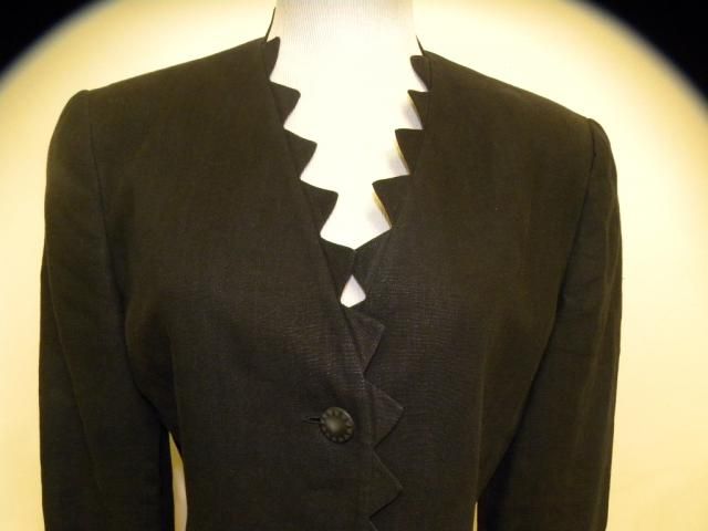 Mila Schon Black Light Linen Long Scalloped Jacket M