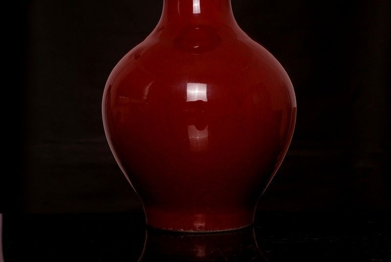 Large Antique Chinese Porcelaine Glaze Red Monochrome 18th C Vase
