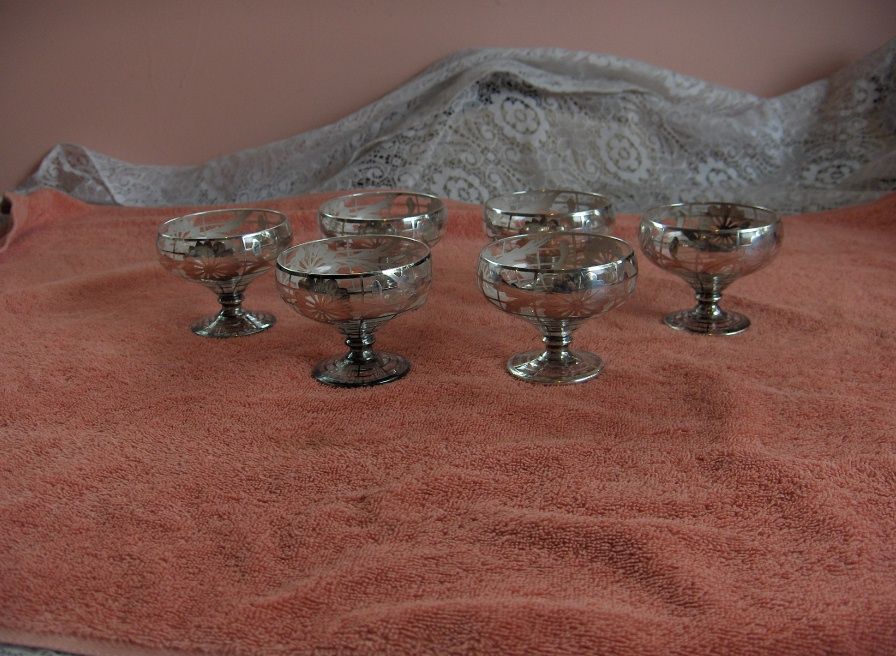 Antique Vintage Crystal Stem Dessert Sherbet Glasses Sterling Silver