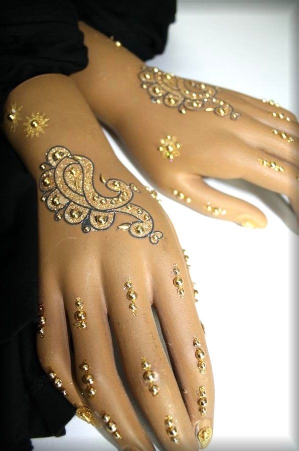 Doppel Handschmuck,GOLD Bollywood Strass Klebe Tattoo,Indien, im HENNA