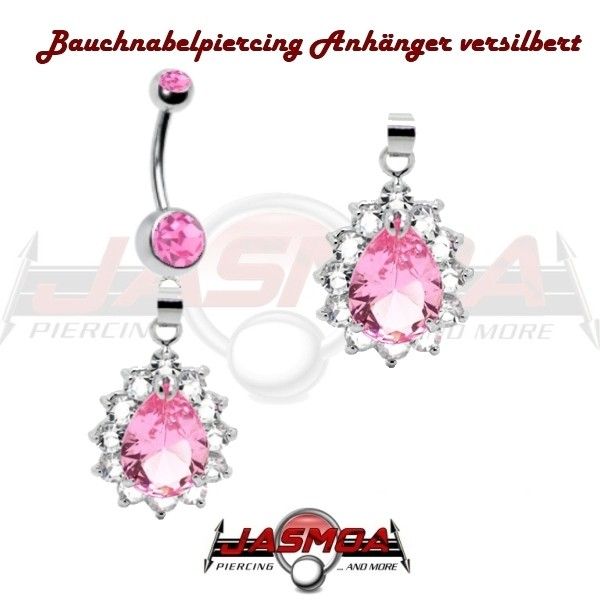 Bauchnabelpiercing Banane Stahl mit Strass Tropfen Anhänger rosa