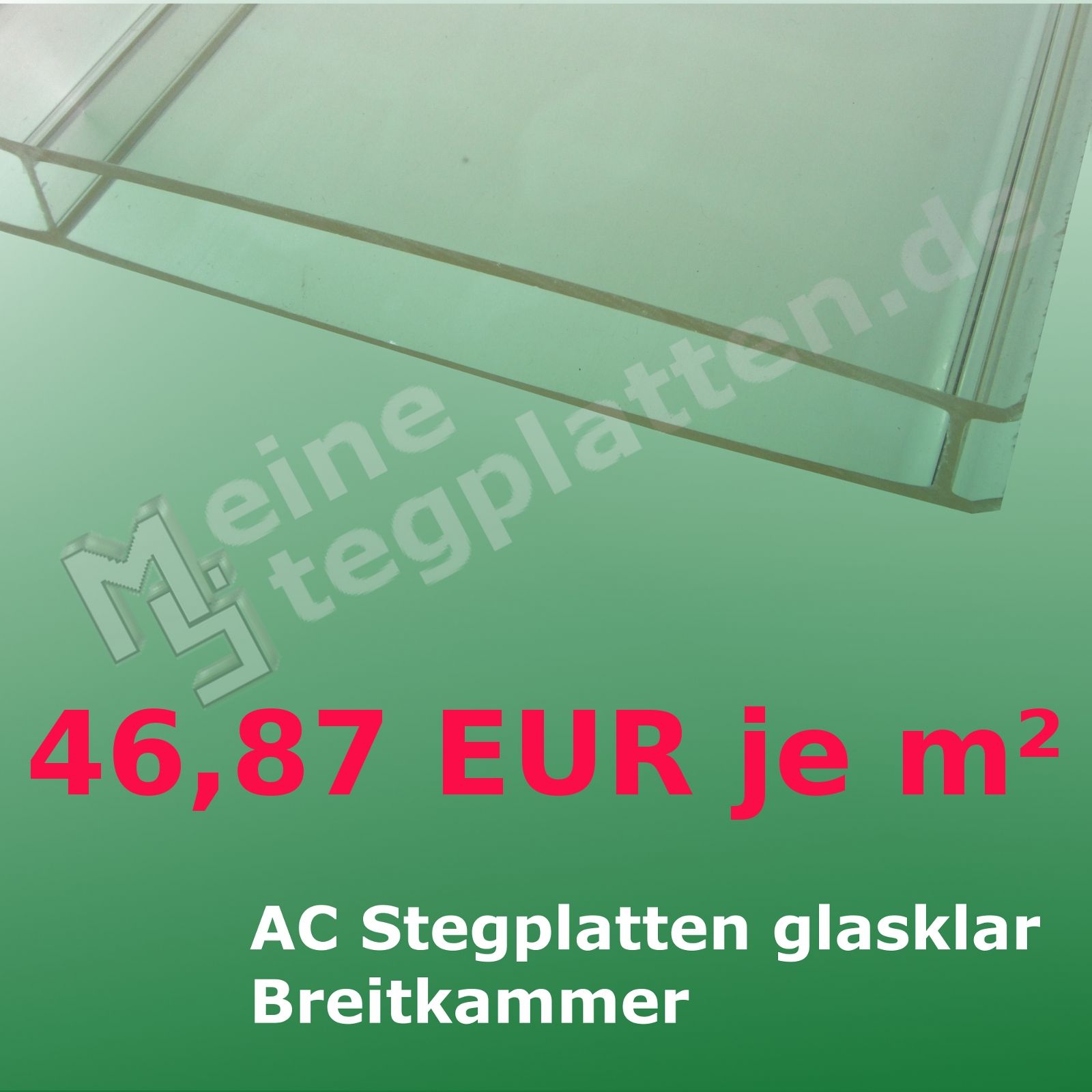 Stegplatte aus Acrylglas, 16 mm stark glasklar, Struktur 2 fach, 96 mm